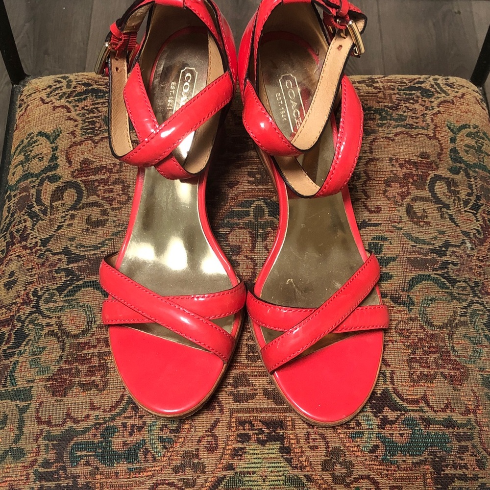 COACH Red Patent Leather Strappy Heels